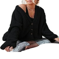Ženska jakna od flisa u obliku gumba, kaput s dugim rukavima s dubokim izrezom u obliku slova u