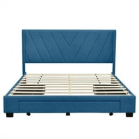 Tapecirani krevet na platformi, krevet na platformi s platnenim presvlakama Veličine HD s ladicama i čupavim uzglavljem,