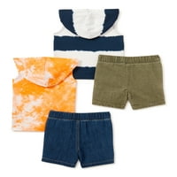 Wonder Nation Baby Boy & Toddler Boy Hoodie tenk i kratke hlače Mi & Match Summer Outfit Set, 4-komad, 12m-5T