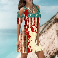 Bicoasu Cleace Women Scoop Neck kratki rukavi Sun haljina grafički printin plaža ljetne haljine srednje duljine