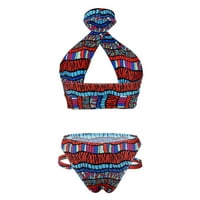 Ljetne ženske bikinis boho print nisko uspon seksi halter izrez šuplje out kupaći kostim plaža multicolor xl