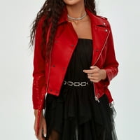 Ženski jesenski modni kratki motociklistički kaput za slobodno vrijeme, svestrana kožna jakna u crvenoj boji,