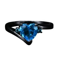 Georgeov prsten u obliku srca s morskim safirom i cirkonom u crnoj boji za djevojčice ukrasni prsten lagani luksuzni