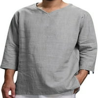 Majice od pamuka i lana s klasičnim rukavima, jednobojna bluza s izrezom u obliku slova a, ležerna lagana joga