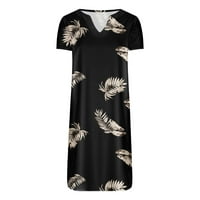 Ljetne Midi haljine za žene američke ženske haljine A kroja s kratkim rukavima s cvjetnim printom u crnoj boji