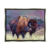 Stupell Industries živopisna bizona ispaša seoska livada ljubičasta krajolik slikanje sjajne sive plutajuće uokvirene