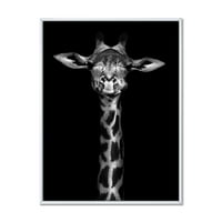 DesignArt 'Portret žirafe u jednobojnom seoskoj kući uokviren platno zidno umjetnički tisak