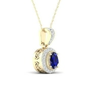 Imperijalni dragulj 10k žuto zlato ovalno izrezanje plave safir ct tw dijamantski halo privjesak ogrlica
