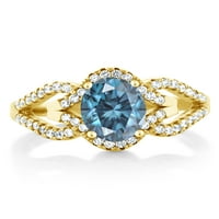 Kralj dragog kamenja srebrni prsten obložen žutim zlatom 18k Perzijski plavi Moissanite
