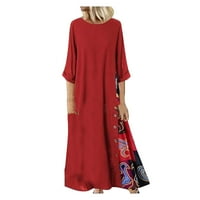 Ženska modna ljetna Maksi haljina s okruglim vratom s jednobojnim rukavom do gležnja u crvenoj boji