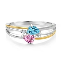 Ton sterling srebro i 10k žuto zlato švicarski plavi topaz i ružičasti moissanitni prsten za žene s bijelim laboratorijskim