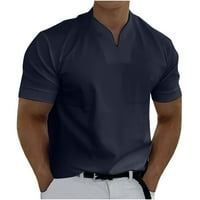 Muška ležerna jednobojna odjeća s kratkim rukavima s džepovima, sportska odjeća za fitness s izrezom u obliku