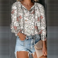 Ženske svakodnevne majice s V-izrez i dugim rukavima s cvjetnim ispis, vrhovima, slobodan bluze Hot6sl871201