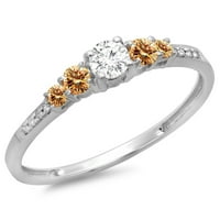 Kolekcija 0. Zaručnički prsten od šampanjca i bijelog dijamanta od 14 karata, Bijelo zlato, Veličina 8