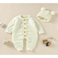 Novorođena dječaka djevojčice Zimske odjeće dugih rukava Pleteni džemper Romper kombinezon + medvjeđi šešir za