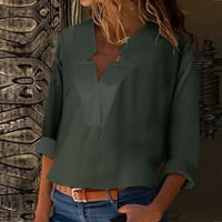 Ženske bluze gumb dugih rukava Dolje pamučne lanene košulje labave stane ležerne v vratne vrhove žene bluze elegantne