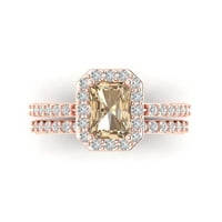 2. Smaragdno izrezani sintetički žuti Moissanite 14k ružičasti zlatni dijamant s naglascima svadbeni set od 4