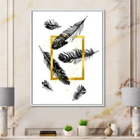 DesignArt 'Perje i zlatni okvir' Boemijski i eklektični uokvireni platno zidni umjetnički tisak