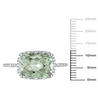 Carat T.G.W. Zeleni ametist i dijamantski izraz 10kt bijelog zlata Halo prsten