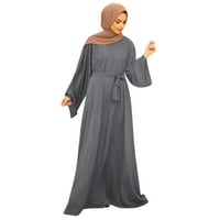 Ljetne Ležerne haljine za žene, ležerna jednobojna lepršava Arapska Kaftan haljina Abaia s dugim rukavima s remenom
