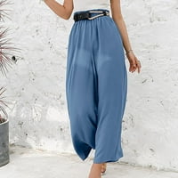 Ženske Capri hlače, Ležerne jednobojne lanene hlače, elastične elastične hlače u struku, široke Ležerne lepršave