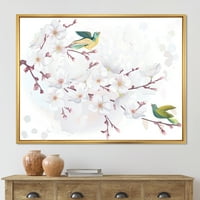 Cvjetanje trešnje i ptice uokvireno slikarstvom platno umjetnički tisak