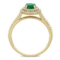 Miabella ženska karat ovalni rez smaragdni karat dijamant 14KT žuto zlato dvostruki halo prsten