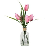 Umjetni ružičasti tulipan u Saksiji od 92 - visoka staklena vaza-ukrasni aranžman od izdržljivog poliestera za