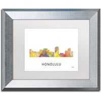 Zaštitni znak likovna umjetnost 'Honolulu Hawaii Skyline WB-1' Canvas Art by Marlene Watson, White Matte, Silver