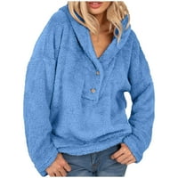 Košulje za žene casual retro pulover toplo fau jakna jakna zima patentni zatvarač Čvrsta dukserica dugih rukava