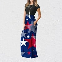 Ženska 4. srpnja američka zastava Maxi haljina bez rukava Ljeto casure Empire Struk duga haljina s džepovima