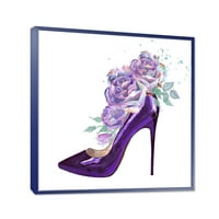 DesignArt 'ružičaste ljubičaste ruže s tamno ljubičastom stiletto cipelom' Tradicionalno uokvireno platno zidni
