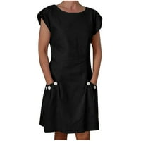 Ženske haljine, Nova jednobojna haljina s dvostrukim džepom na kopčanje s kontrastnim okruglim vratom, Crna 5