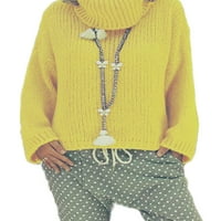 Ženski preveliki džemper s visokim vratom, ležerni džemperi, šik pletenina, zimski topli pulover u smeđoj boji