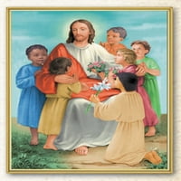 Slika Isusa s djecom na uokvirenoj ploči zidni umjetnički dekor srednje veličine, obrubljena ploča obrubljena