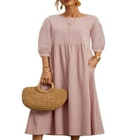 Ženska duga haljina u boji, jednobojne maksi haljine, ljetna haljina na plaži s rukavima, seksi svečana ružičasta