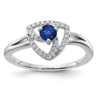 Trokutasti prsten od bijelog zlata s dijamantima i plavim safirom od čistog karatnog zlata