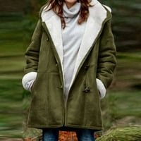 Ženski kaput za žene, ženski kaput Plus veličine, dugi jednobojni baršunasti zimski kaput s džepom i kopčom, Ženski