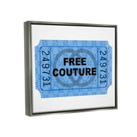 Stupell Industries Free Couture Blue Ticket Stub ljepota i modno slikanje sivi plutasti uokvireni umjetnički print