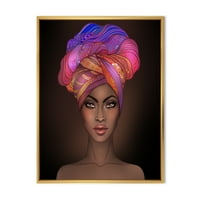 DesignArt 'Afroamerička ženska portret s Turban Vi' Moderno uokvirena platna zidna umjetnička tiska