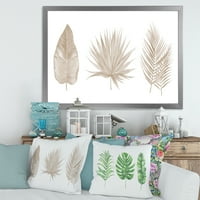 DesignArt 'tropska beiges lišće na bijelom' tradicionalno uokvireni umjetnički tisak