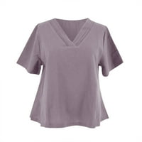 Predimenzionirana majica za žene Ljetna pamučna posteljina s kratkim rukavima v vrat bluza bluza ležerna čvrsta