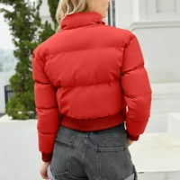 Ženska jakna s jaknom obrezana gumb zip up padding tople prekrivene jakne zimski kaputi crveni xxl