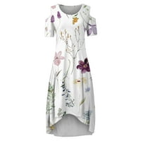 Žene kratke rukave A-linije dužina gležnja modno ljeto tiskana haljina okrugla dekoltea bijela 5xl