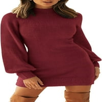 Ženska ležerna dolčevita s dugim napuhanim rukavima od mekog pahuljastog pletiva, pripijeni pulover, mini džemper