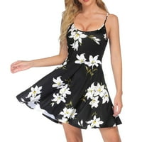Ženska ljetna haljina za plažu s cvjetnom suknjom bez rukava i Podesivim remenom za rame Napomena, kupite jednu