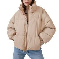 SNGXGN Ženski lagani kaput od jakne za jaknu Kratki kaput s džepovima sitne zimske jakne za žene, kaki, veličine