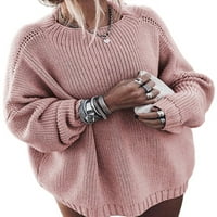 Veliki pleteni Ženski džemper s prednje strane, lagani preveliki pulover, vrhovi dugih rukava, široka udobna ležerna
