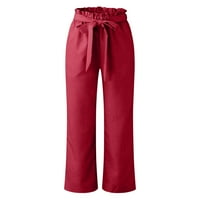 Ženske sportske hlače Ženske proljetno-ljetne Ležerne jednobojne hlače s elastičnim strukom ukrašene širokim ravnim