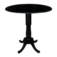 Okrugli stol od punog drveta u crnoj boji s dva preklopa visoka 42 inča od ae